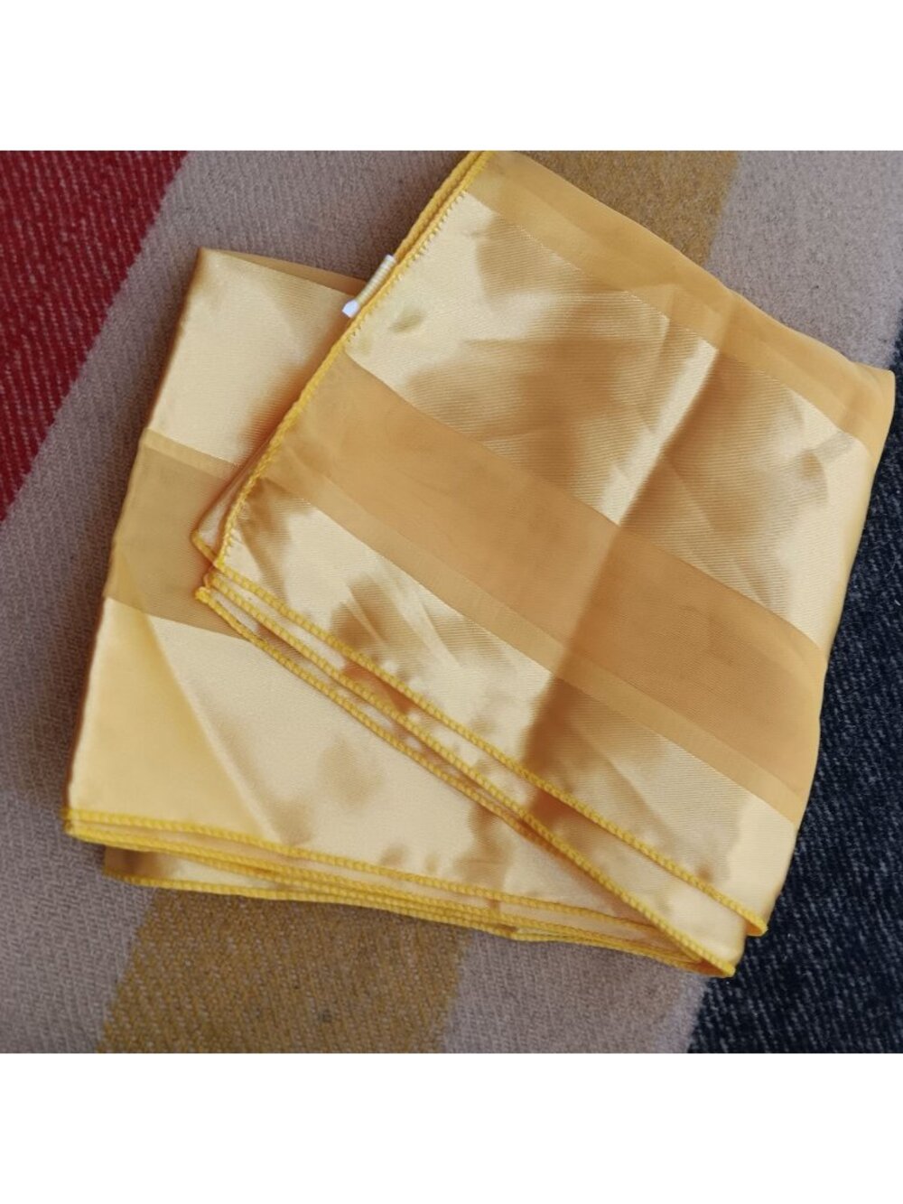 13x60 Vintage Yellow Rectangular Striped Scarf Wrap Polyester Lightweight Korea